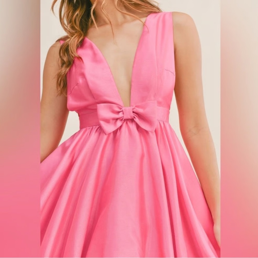 Mable X Anthropologie Pink Duri Bow Tied Bubble Hem Barbie Core Mini Dress NWT S - Picture 3 of 16